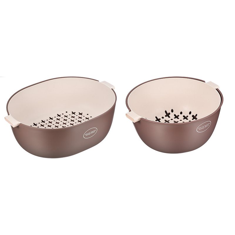 Kitchen Food Strainer Bowl Plastic Double Layered Drain Basket 2PCS