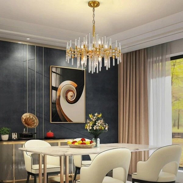24 in. Gold Modern Crystal Chandelier 10-Light Drum Crystal Glass Chandelier Kitchen Island Pendant Lighting for Dining Room