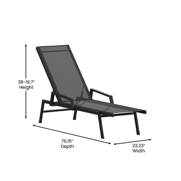 Set of 2 AllWeather Textilene Adjustable Chaise Lounge Chairs with Arms