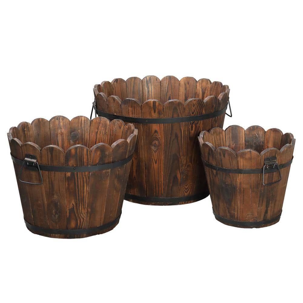 Karl home 18 in. Carbonized Solid Wood Planter Bucket Pot (Set of 3) 504660956382