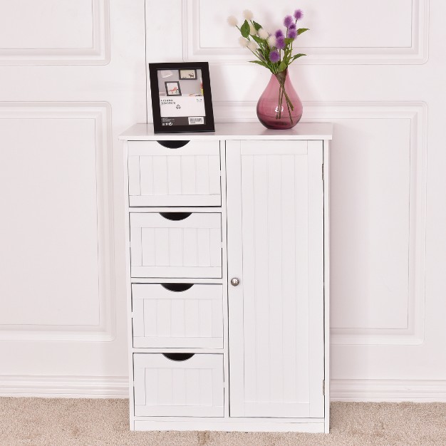 Tangkula 4 Drawer 2 Shelves Storage Cabinet Free Standing Wooden Cupboard White