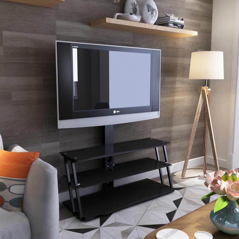 Height Adjustable Tempered Glass TV Stand