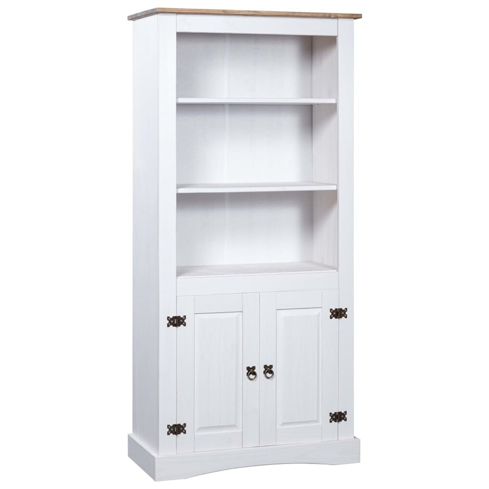 White 3 Tier Mexican Pine Side Cabinet with Doors