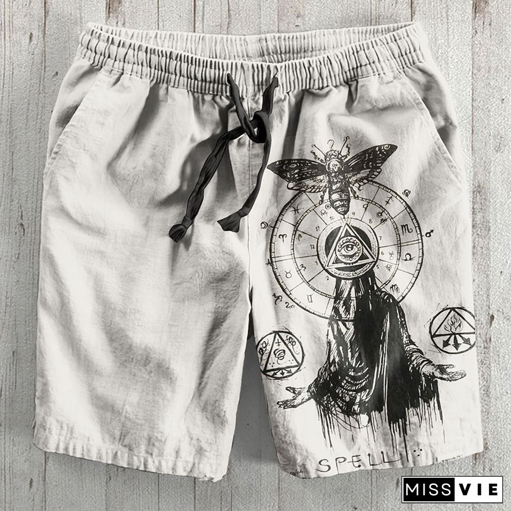 Viking Ethnic Viking Totem Art Linen Blend Shorts