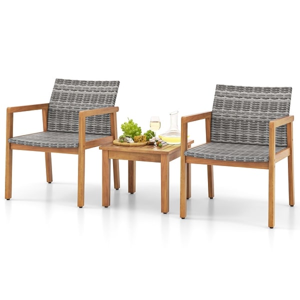 Costway 3 PCS Outdoor Furniture Set，Acacia Wood Frame Sofa Set with