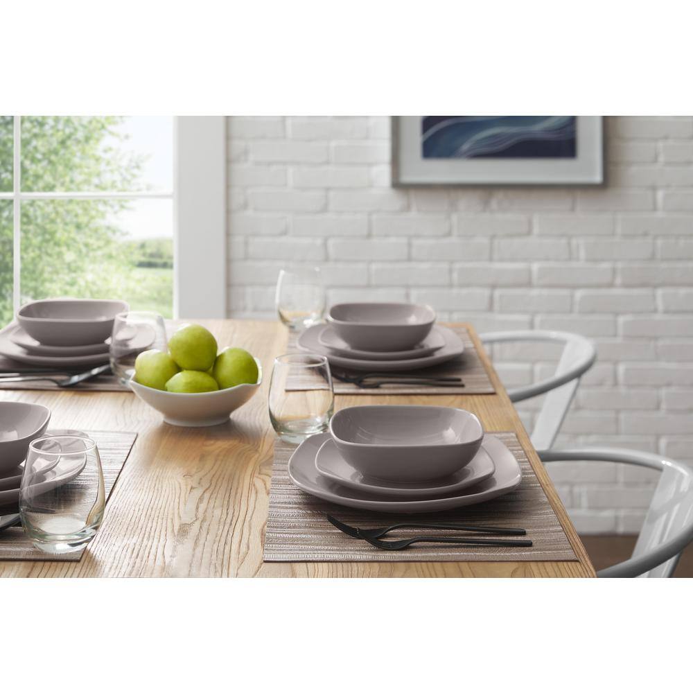 StyleWell 12-Piece Soft Square Stoneware Dinner Set in Shadow Gray (Service for 4) HD2112015