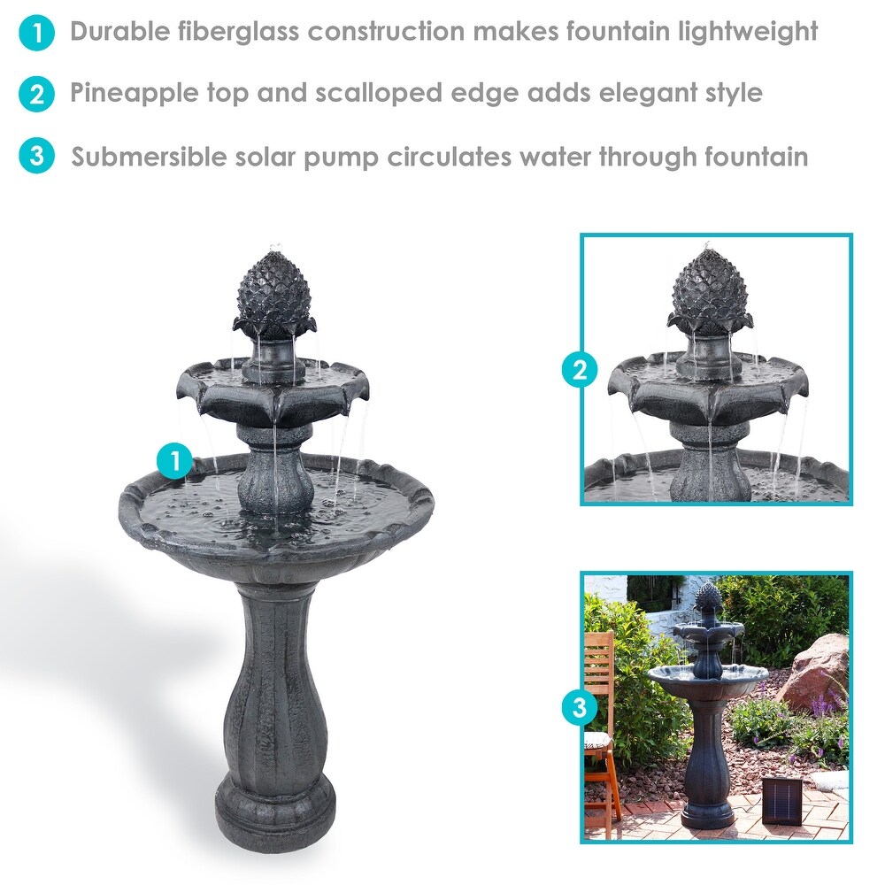 2 Tier Pineapple Solar Outdoor Water Fountain w/ Battery   46\