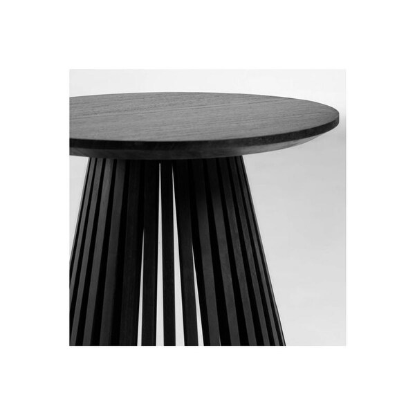 OROA Irune Round Black Teak Wood Pedestal Side Table