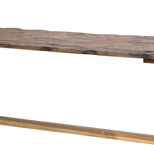 87 Inch Rustic Console Table， Live Edge Wood， Distressed Brown