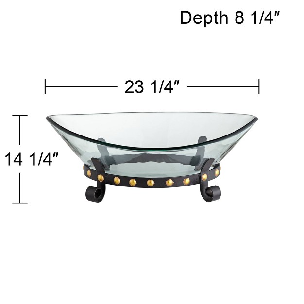 Wide Decorative Glass Bowl With Studded Base