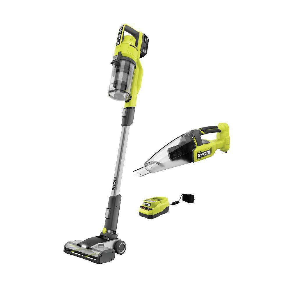 RYOBI ONE+ 18V Cordless Stick Vacuum Cleaner Kit w 4.0 Ah Battery Charger  ONE+ 18V Cordless Multi-Surface Handheld Vacuum PCL720K-PCL705B