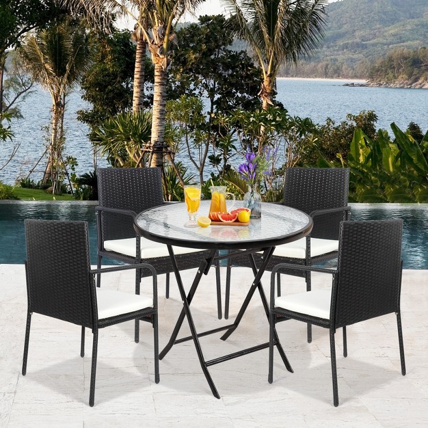 Tangkula 4 Pcs Patio All weather Wicker Rattan Dining Chairs Outdoor Arm Cushioned Seats Armrest Garden