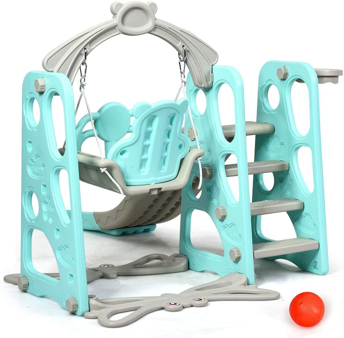 3 in 1 Toddler Climber and Swing Set | Kids Play Climber Slide Playset with Basketball Hoop