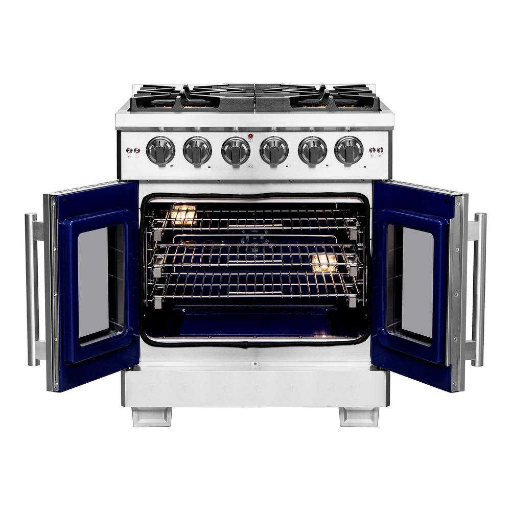 Forno Capriasca 30 in. Freestanding French Door Double Oven Dual Fuel Range 5 Burner Stainless Steel FFSGS6460-30