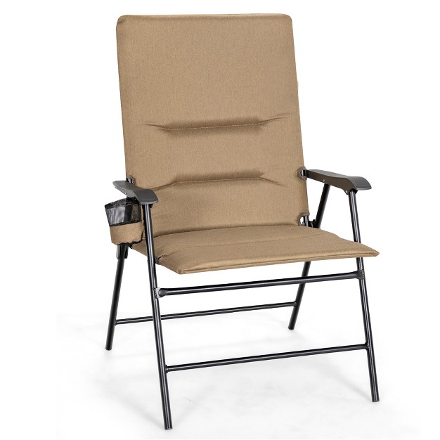 Costway Patio Padded Folding Portable Chair Camping Dining Outdoor Beach Chair Grey brown