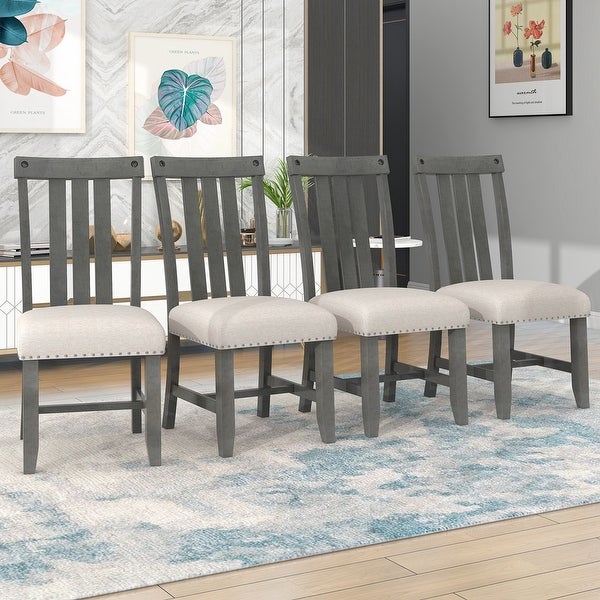 Upholstered Dining Chairs with Sliver Nails and Wood Legs， Set of 4