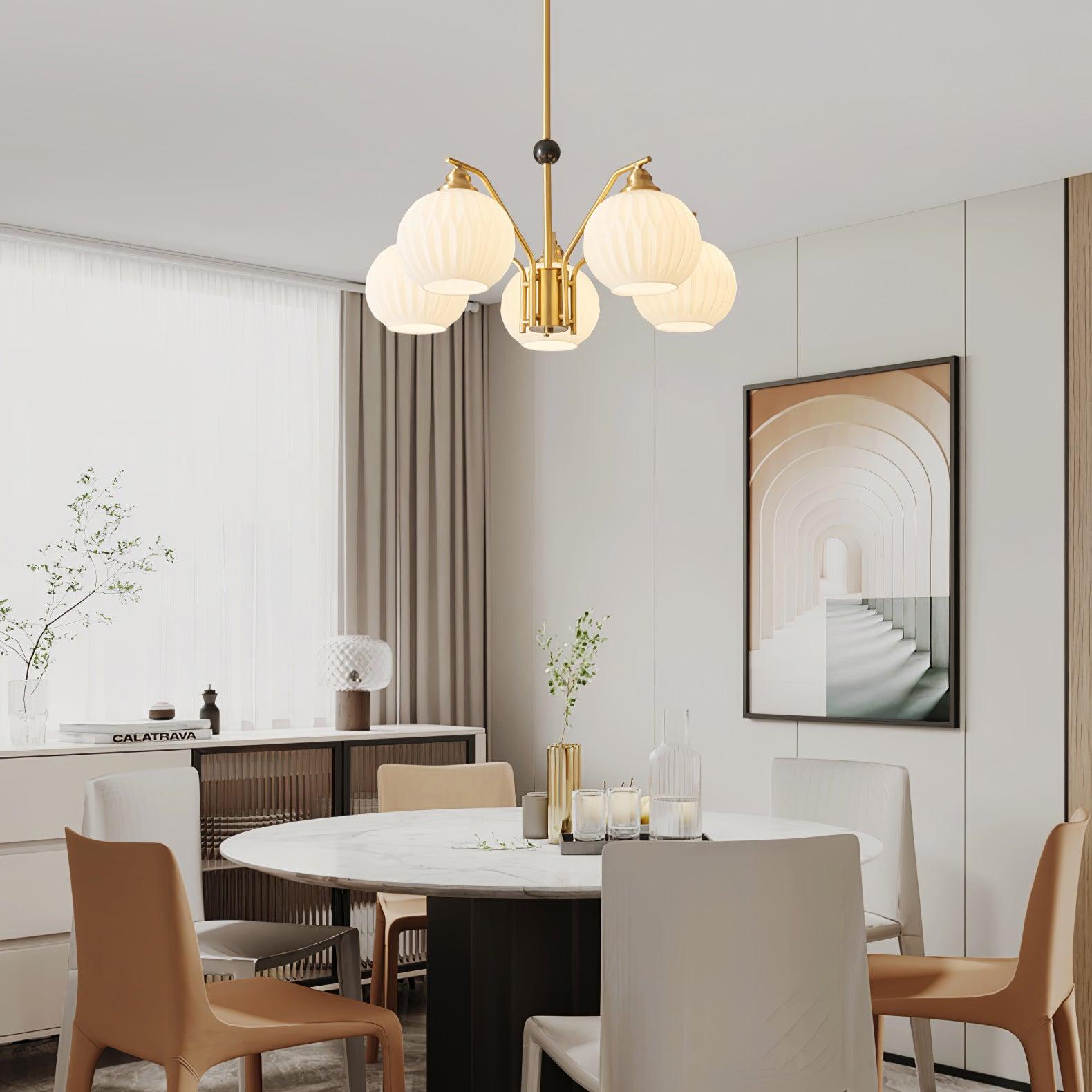 Ribbed Glass Gold Chandelier