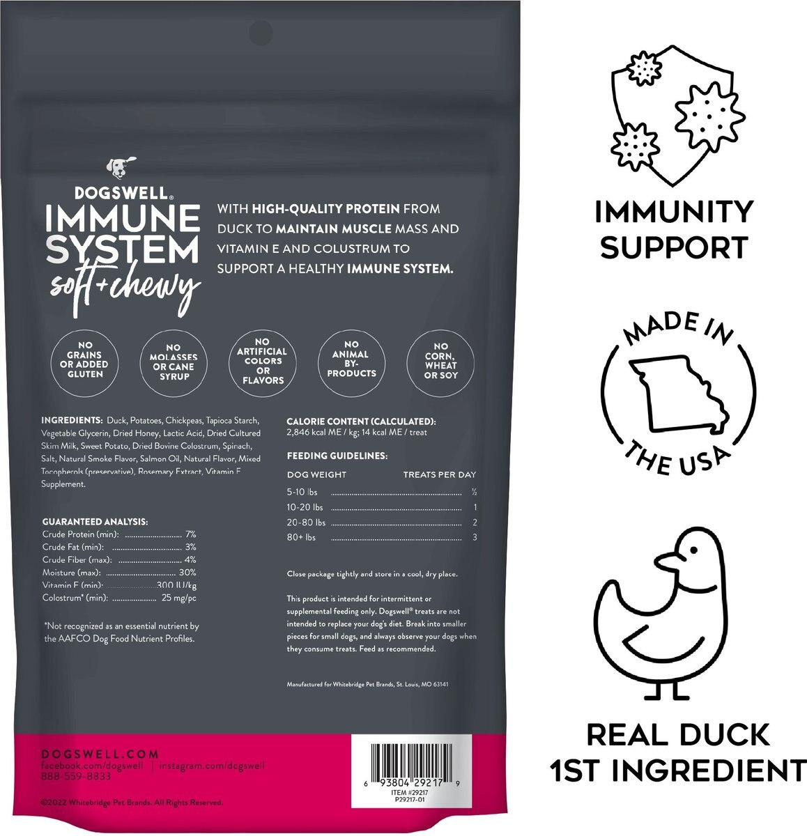 Dogswell Immune System Duck Soft and Chewy Dog Treats， 14-oz bag