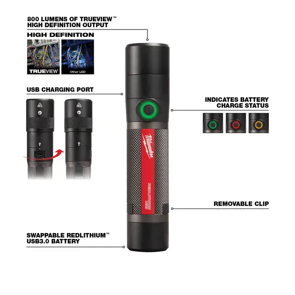 Milwaukee USB Rechargeable 800L Compact Flashlight