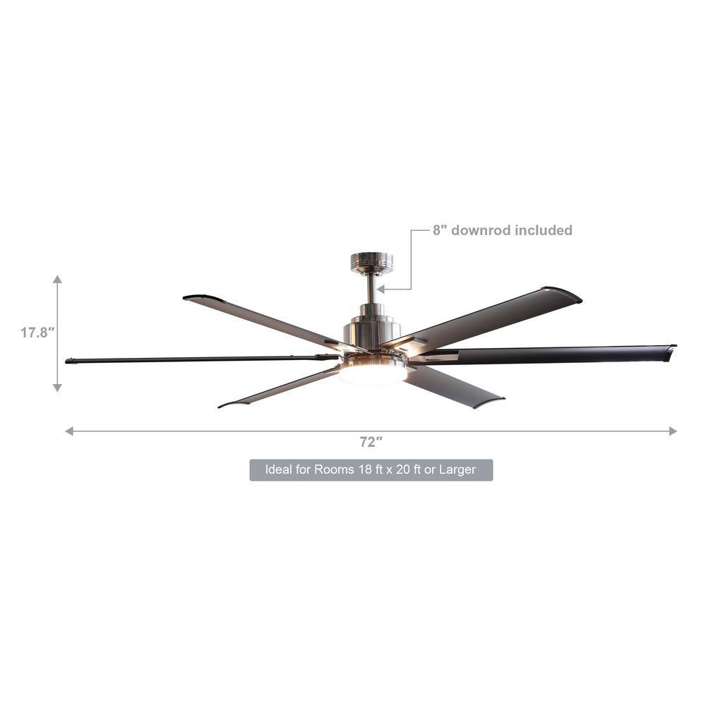 Parrot Uncle 72 in. Modern Integrated LED Brushed Chrome Ceiling Fan with Light and Remote Control BBCPD1719-I