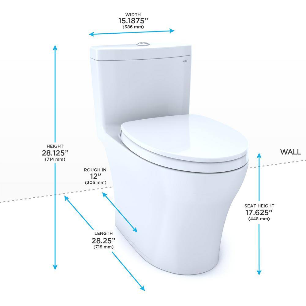 TOTO Aquia IV 1-Piece 0.81.28 GPF Dual Flush Elongated ADA Comfort Height Toilet in Cotton White SoftClose Seat Included MS646124CEMFGN#01