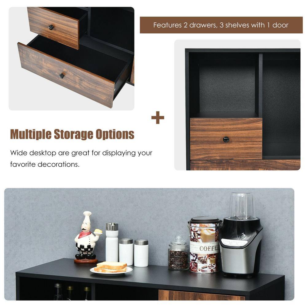 FORCLOVER Brown and Black Lateral Removable Filing Cabinet Printer Stand with 2-Drawers and 3-Shelves W320-H66H