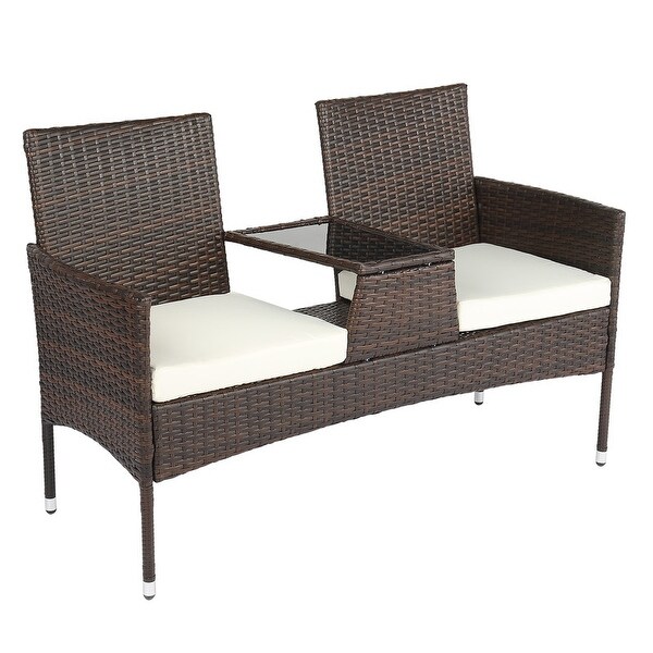 Patio PE Wicker Loveseat Chair with Cushions