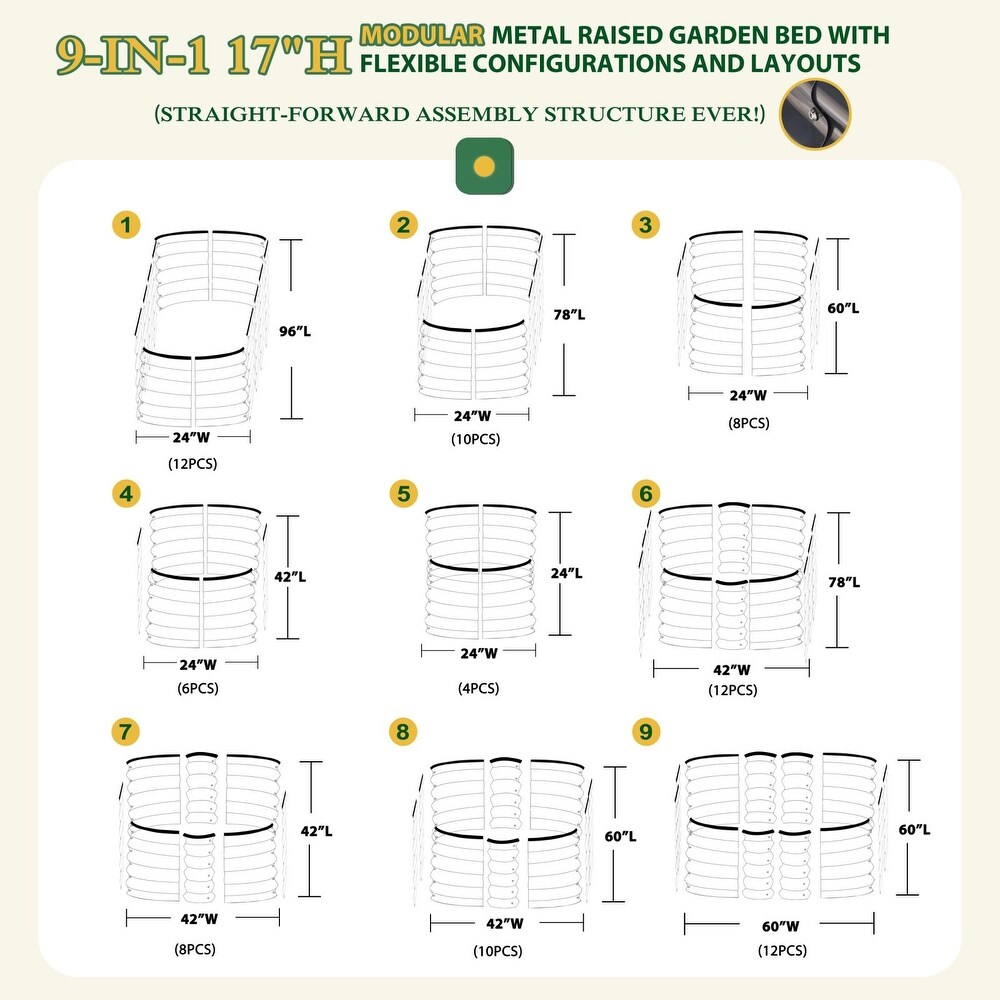 VEIKOUS 9 in 1 Modular Metal Raised Garden Bed Kit