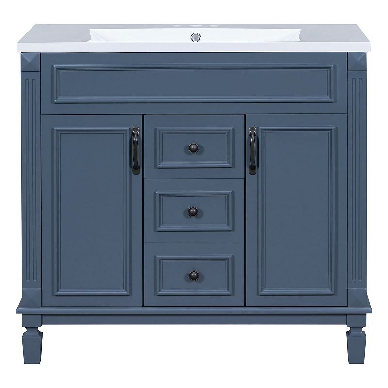 F.C Design 36'' Bathroom Vanity with Top Sink - Royal Blue Mirror Cabinet， Modern Storage Cabinet with 2 Doors and 2 Drawers - Single Sink Vanity