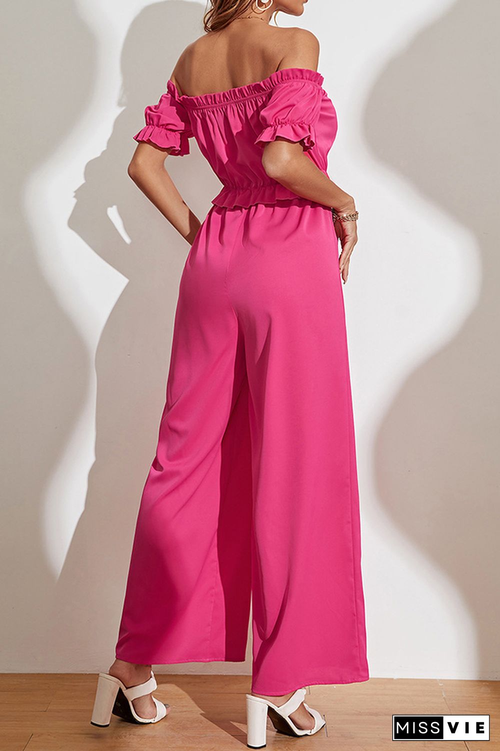 Rose Off Shoulder Ruffles One Piece Jumpsuit