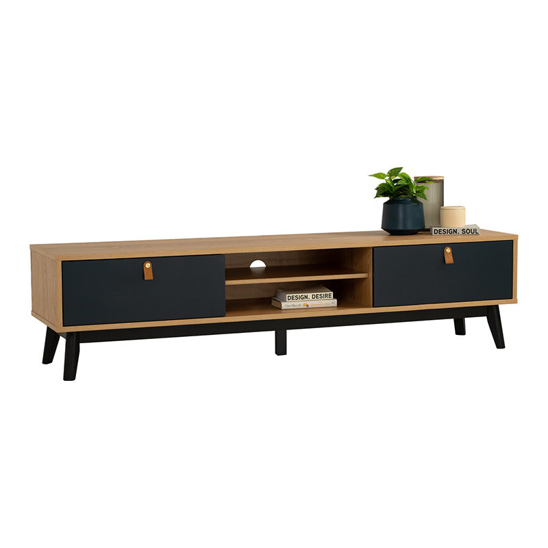 CASTOR Entertainment TV Unit 180cm - Natural, Navy Blue & Black