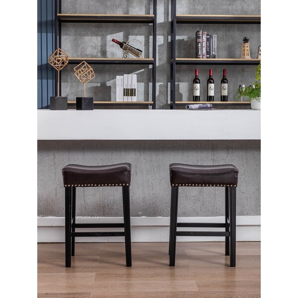 Bar Stools for Kitchen Counter Backless Faux Leather Stools(26 Inch， Set of 2)