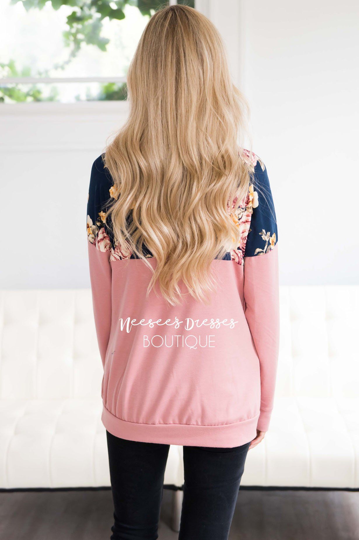 Floral Top Pink Cowl Neck Sweater