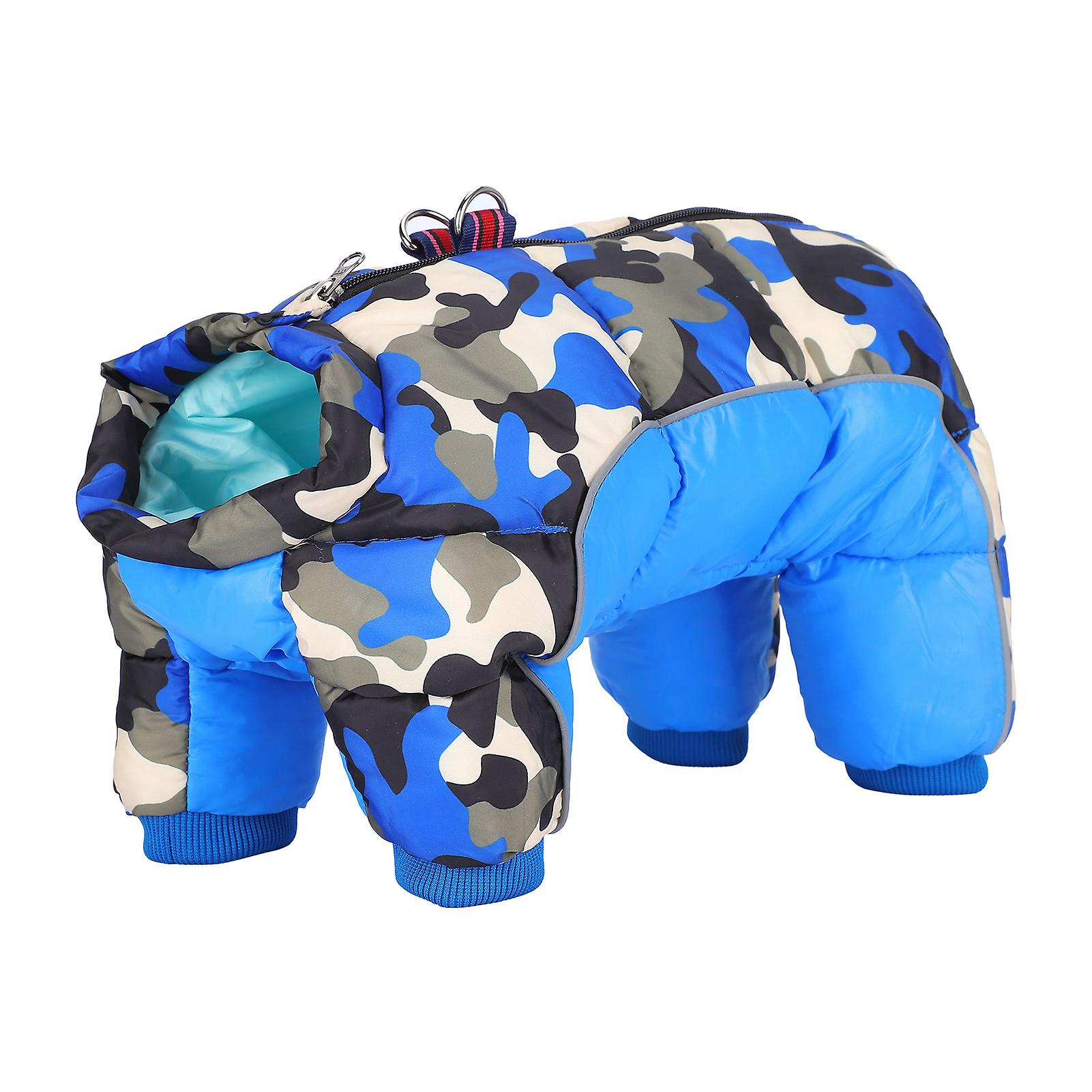 Pet Dog Winter Keep Warm Windproof Clothes Clothing Four Legs Back Zipper Blue Camouflage14#