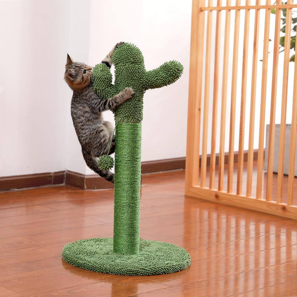 Foobrues 27.60 in. H Lovely Cactus Pet Cats Scratching Posts and Trees with Interactive Ball in Green LNN-P23168373