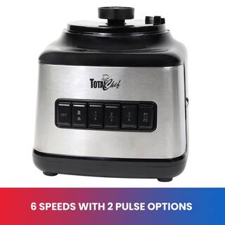 Total Chef 6-Speed Countertop Blender 6 Cup (1.5L) Glass Jar 2 Pulse Options 500W Black Silver TCB15