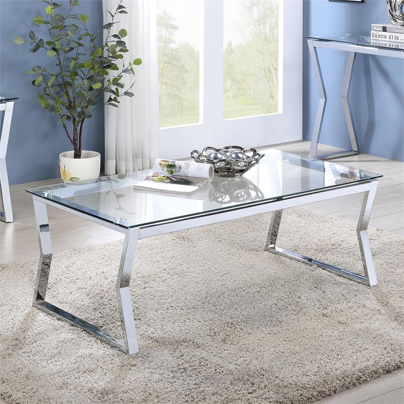 Furniture of America Syann Contemporary Glass Top Coffee Table in Chrome