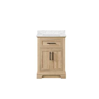 Home Decorators Collection Doveton 24 in. W x 19 in. D x 34.50 in. H Freestanding Vanity in Weathered Tan with White Engineered Stone Top Doveton 24WT