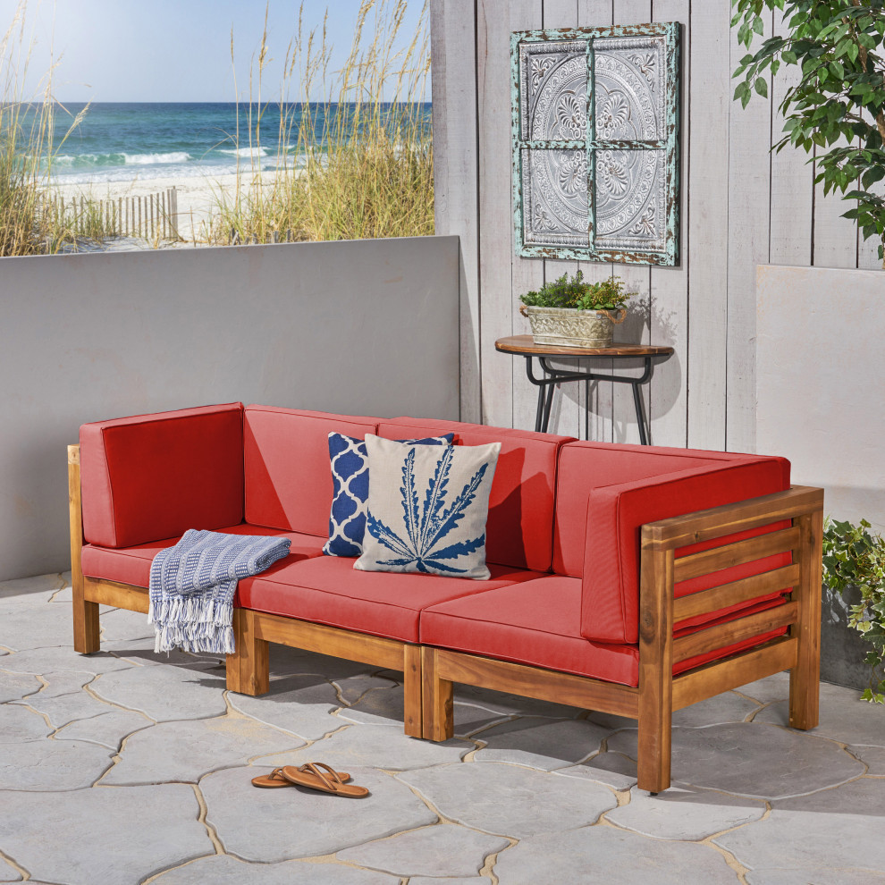 GDF Studio Dawson Outdoor 3 Seater Acacia Wood Sectional Sofa Set   Contemporary   Outdoor Sofas   by GDFStudio  Houzz