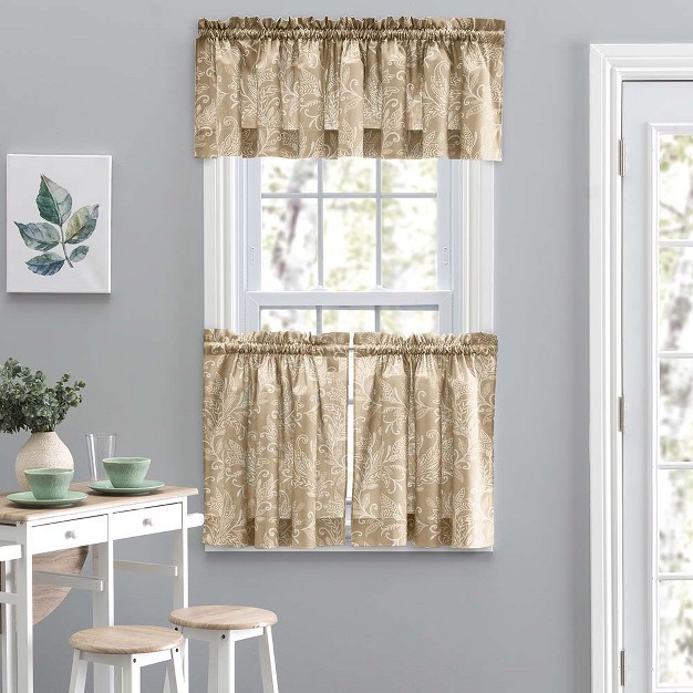 Ellis Curtain Lexington Leaf Pattern On Colored Ground Curtain Tiers Tan