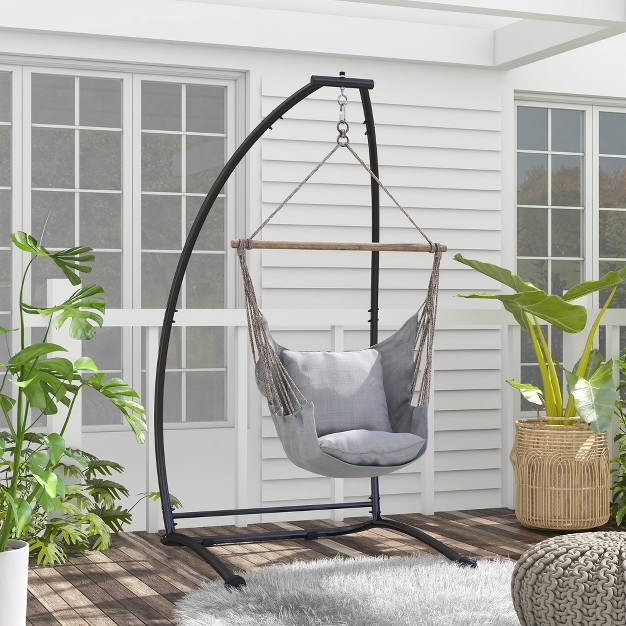 Outsunny Hammock Chair Stand C Shape Hanging Heavy Duty Metal Frame Hammock Stand For Hanging Hammock Porch Swing Chair Indoor amp Outdoor Use Black