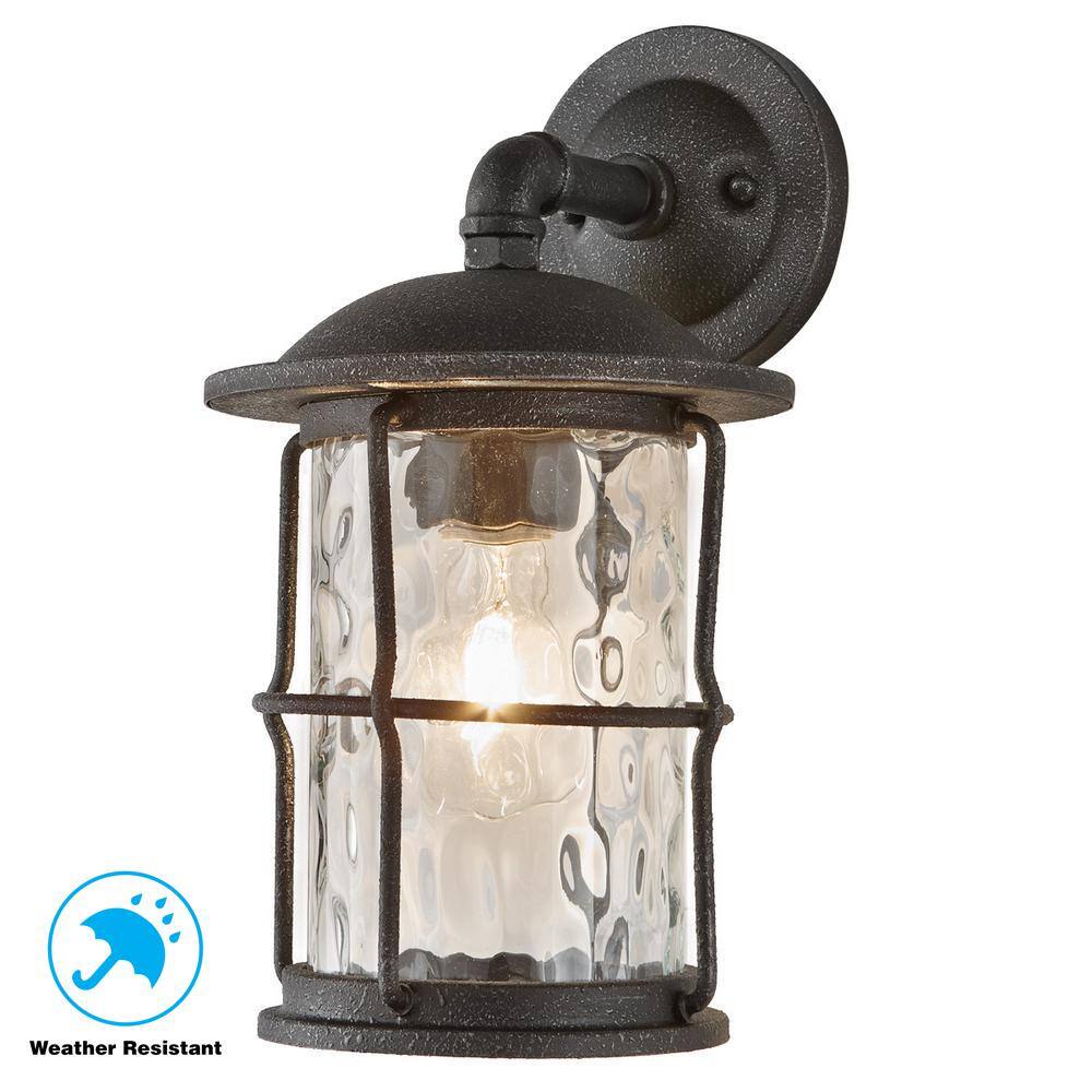 Home Decorators Collection Hargreaves 7 12 in. One Light Gilded Iron Rustic Farmhouse Outdoor Wall Lantern Sconce with Seeded Glass 7956HDCGIDI