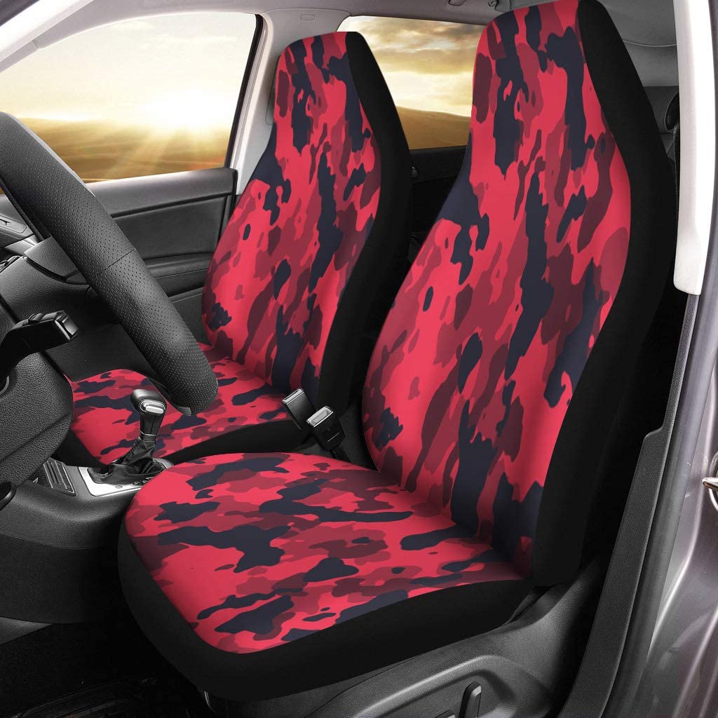 FMSHPON Set of 2 Car Seat Covers Red Camouflage Universal Auto Front Seats Protector Fits for Car，SUV Sedan，Truck