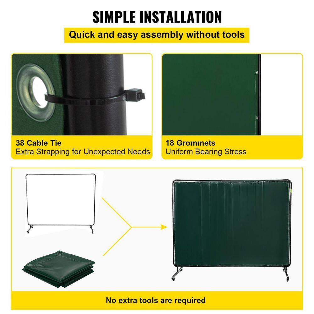 VEVOR Welding Screen 8 ft. x 6 ft. Welding Curtain Flame-Resistant Portable Light-Proof with Frame 4-Wheels Dark Green GBHJCL6X8DKJML001V0