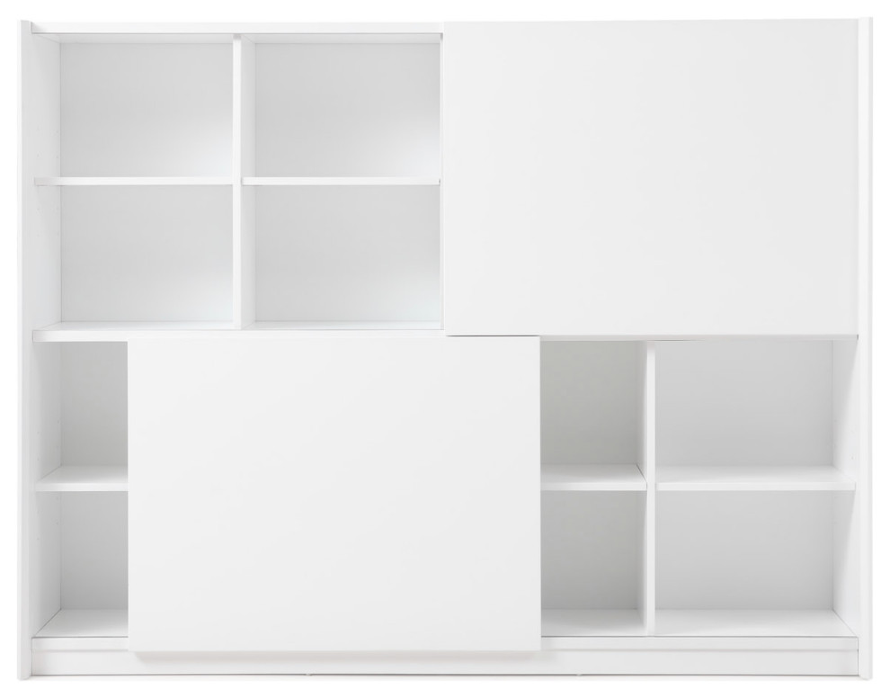 79” Modern Jackson White Matte Lacquer Bookcase Open Shelving Hidden Storage   Contemporary   Bookcases   by Zuri Furniture  Houzz