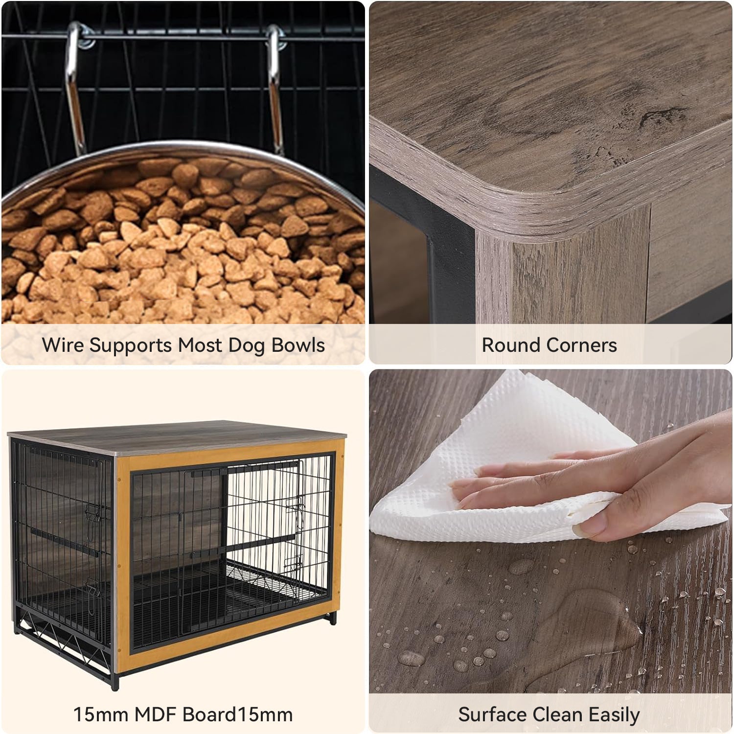 Dog Crate Furniture 44-inch Side End Table, Dog Cage with Pull-Out Removable Tray for Large Pets