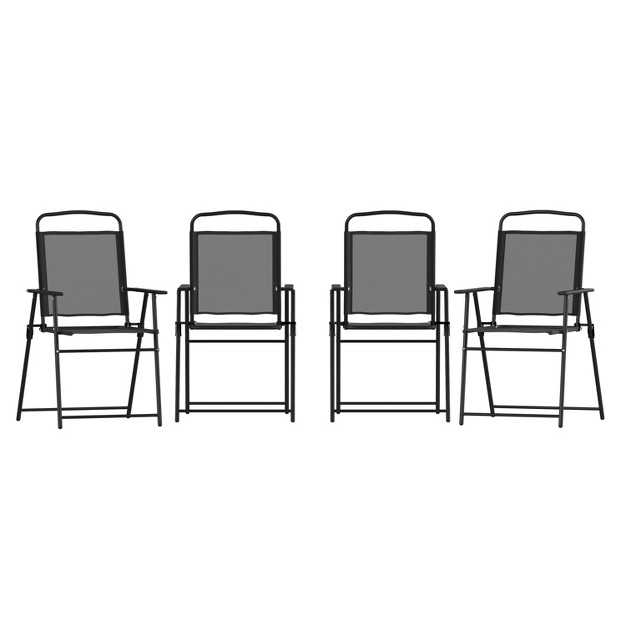 Emma And Oliver Set Of 4 Textilene Folding Sling Style Patio Chairs With Armrests