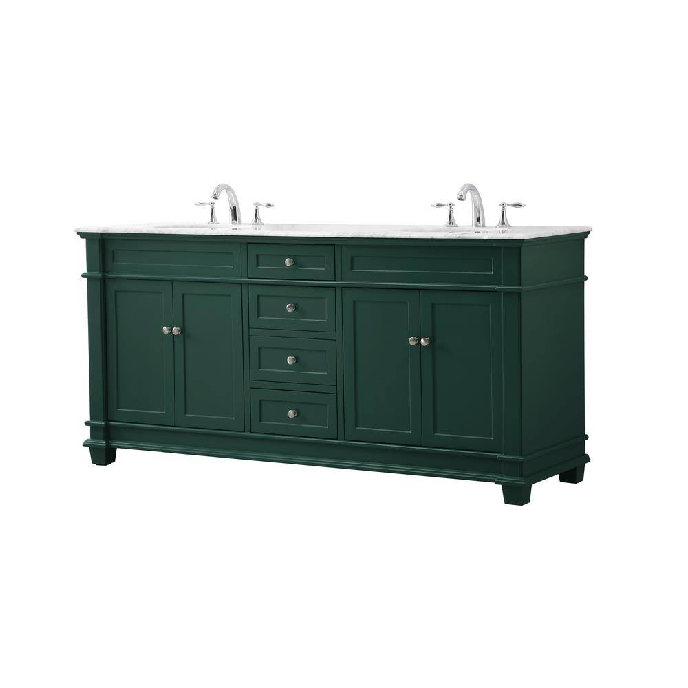 Timeless Home 72 in. W x 21.5 in. D x 35 in. H Double Bathroom Vanity in Green with White Marble TH100072DGN