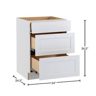 Hampton Bay Cambridge White Plywood Assembled Base Kitchen Cabinet with 3-Soft Close Drawers (24 in. W x 24.5 in. D x 34.5 in. H) CM2435D-WH