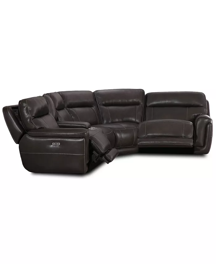 Furniture CLOSEOUT! Summerbridge 5-Pc. Leather Sectional Sofa with 2 Power Reclining Chairs Power Headrests and Console with USB Power Outlet